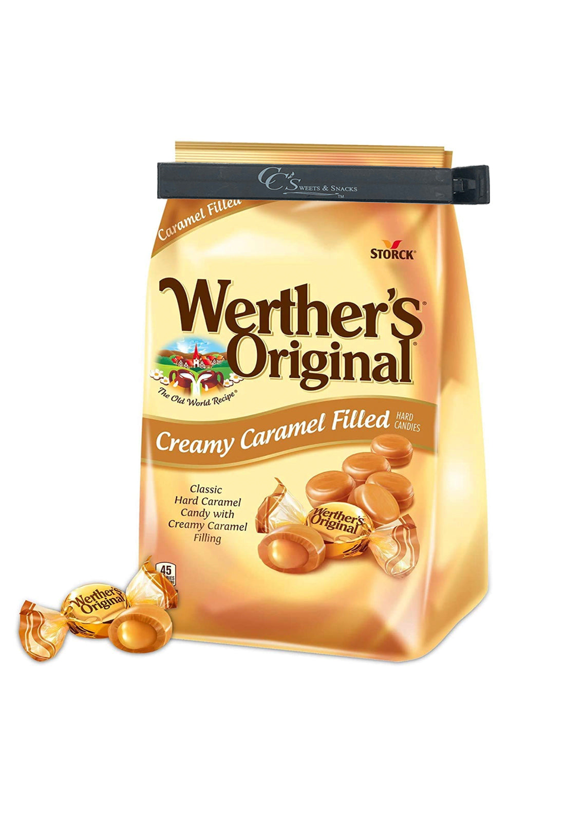 Werthers Original Creamy Caramel Filled Hard Bulk Candy 27oz (2pk) Individually Wrapped w/CC Sweets & Snacks Bag Clip