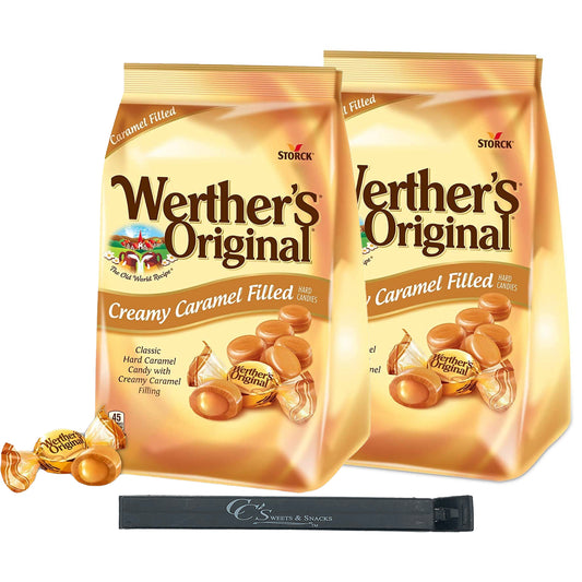 Werthers Original Creamy Caramel Filled Hard Bulk Candy 27oz (2pk) Individually Wrapped w/CC Sweets & Snacks Bag Clip